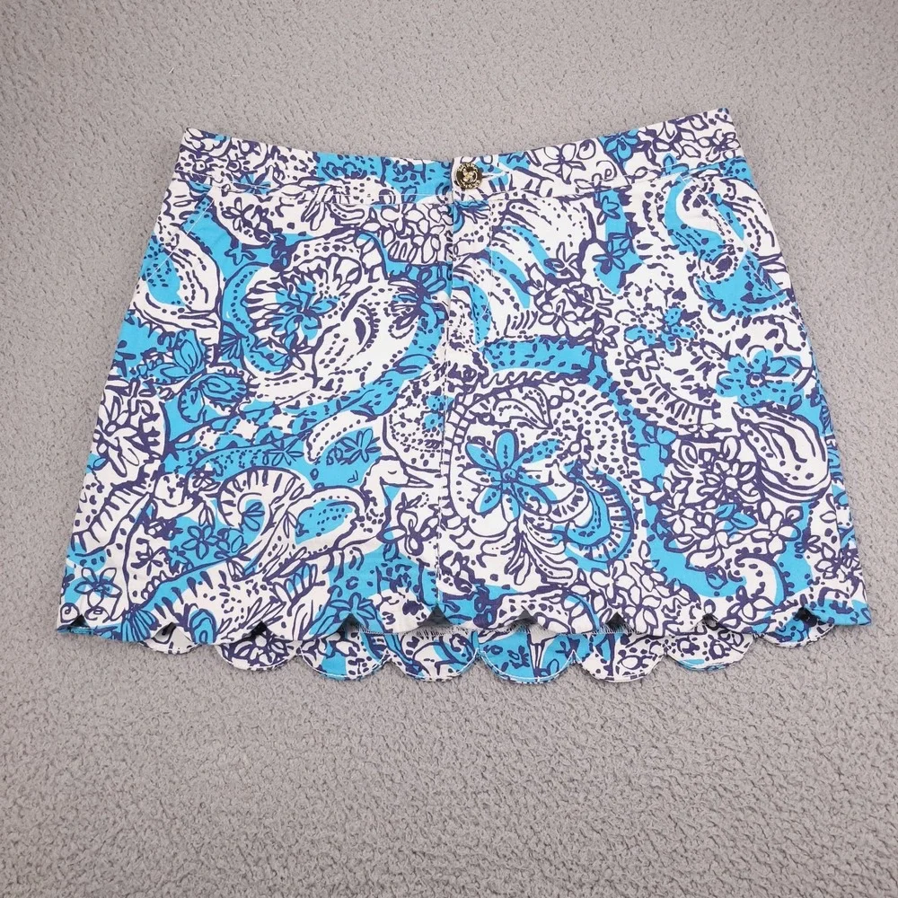 LILLY PULITZER Skort Size 6 Colette Scallop Hem Cotton Blue Hippy Print